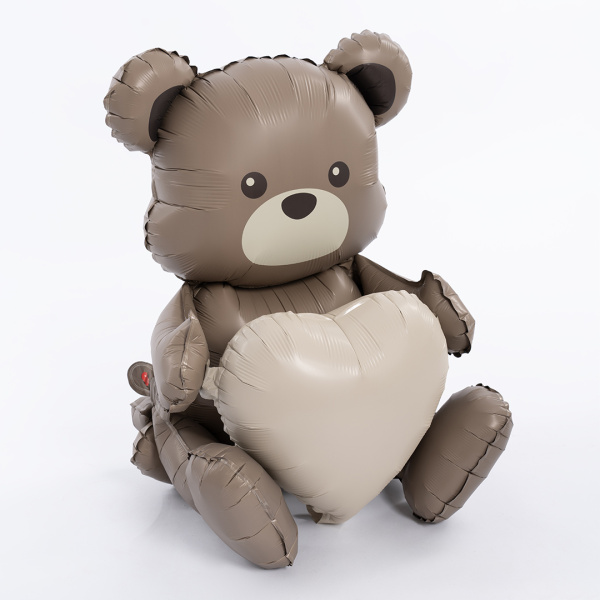 Шар (26"/66 см) Фигура 3D, Сидячий мишка с сердцем, Сатин, 1шт