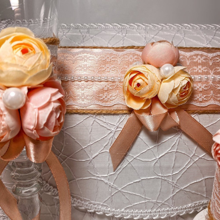 Свадебный набор Семейный банк + свечи + бокалы (персиковый)