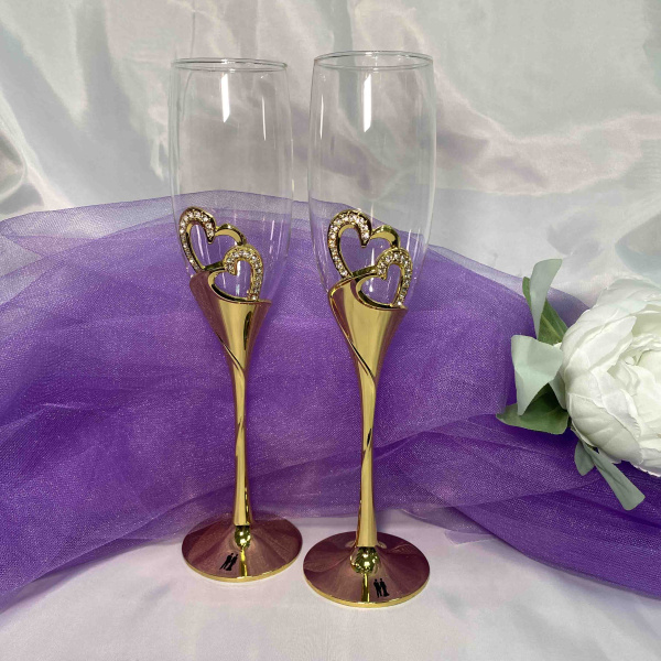 Бокалы свадебные (2шт) Сердца (золото)