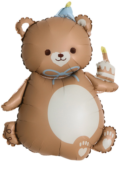 Шар (39"/99 см) Фигура, Мишка с кексиком, Коричневый, Сатин, 1 шт. в уп.