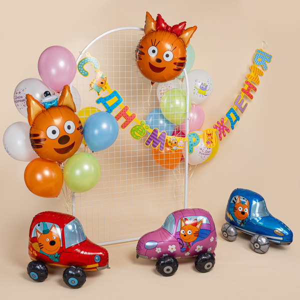 Шар (29"/74 см) Фигура 3D, Три Кота,Компот в машине, 1 шт в уп