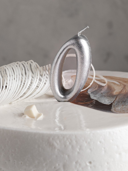 Свеча цифра 0 "Овал" серебро