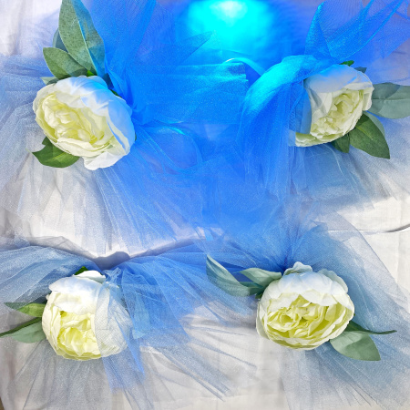 Свадебный набор для украшения машины (кольца, лента, ручки) Голубой