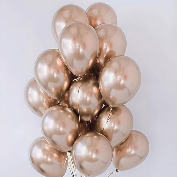 Сет №77, связка золотых шаров (15 шариков хром на золотых лентах)