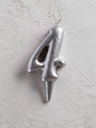 Свеча цифра 4 "Овал" серебро