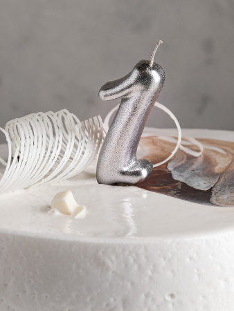 Свеча цифра 1 "Овал" серебро