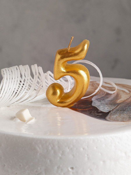 Свеча цифра в торт "Овал" золото 5