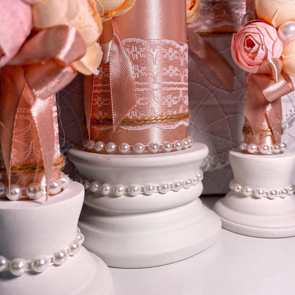 Свадебный набор Семейный банк + свечи + бокалы (персиковый)