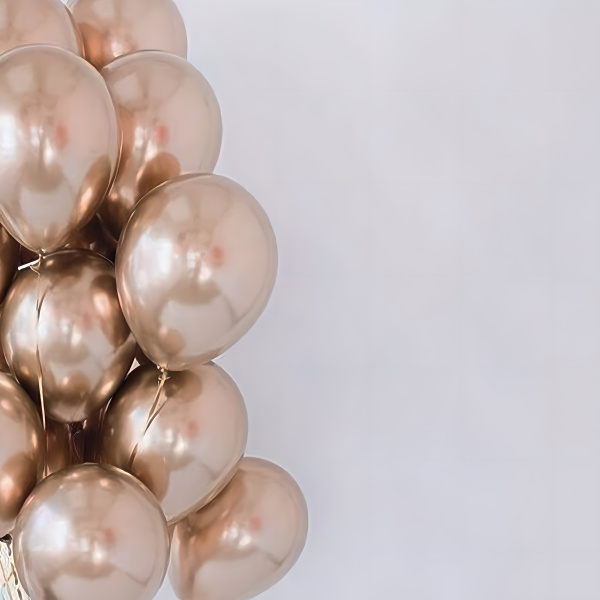 Сет №77, связка золотых шаров (15 шариков хром на золотых лентах)