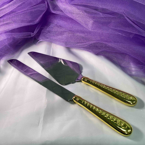 Набор для торта (нож и совок) золото с узором