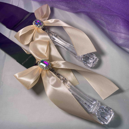 Набор для торта (нож и совок) с пудровым бантом