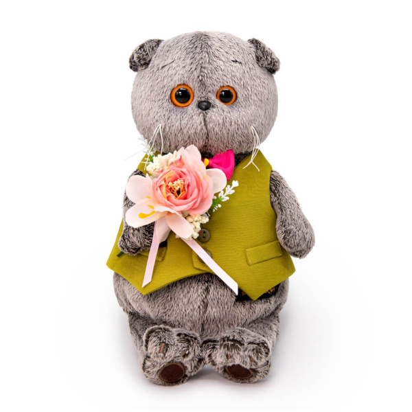 Акция! Ks25-228. Басик в жилете и с букетом (В1) 25см