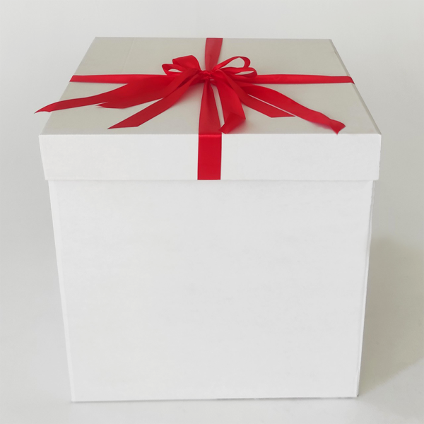 Коробка для шаров, белая 70х70х70, коробка-сюрприз (Со сборкой и бантиком) 