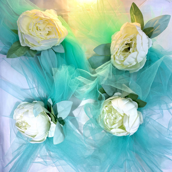 Свадебный набор для украшения машины (кольца, лента, ручки) Бирюзовый