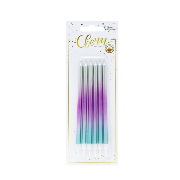 Свечи тортовые классические XL "Градиент" с держателями/6шт 12см