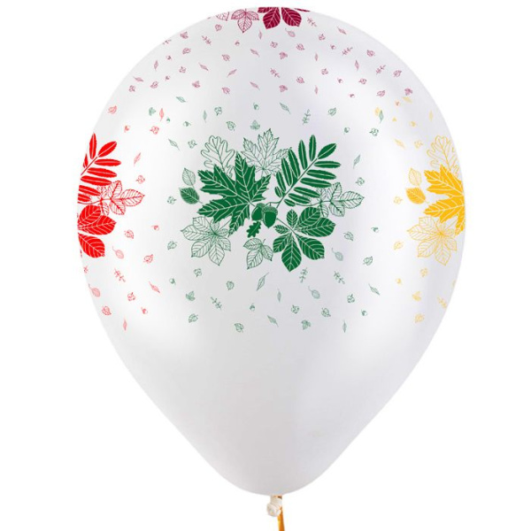 V 12 Осенние листья Разноцветные, ПРОЗРАЧНЫЙ Кристал 5ст./, Латексный шар (Россия)