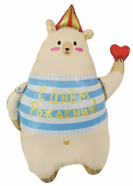 Шар (31"79 см) Фигура, Мишка с сердечком, Сатин, 1 шт. в уп.