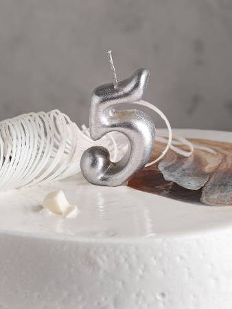 Свеча цифра 5 "Овал" серебро