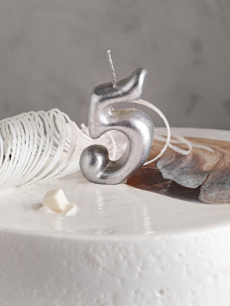 Свеча цифра 5 "Овал" серебро