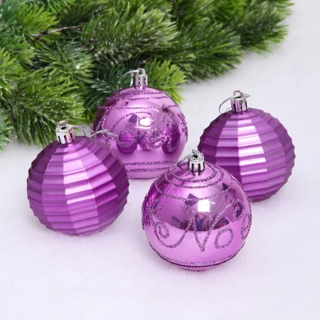 Набор шаров "Зимний коллаж" 7 см (в наборе 4 шт)