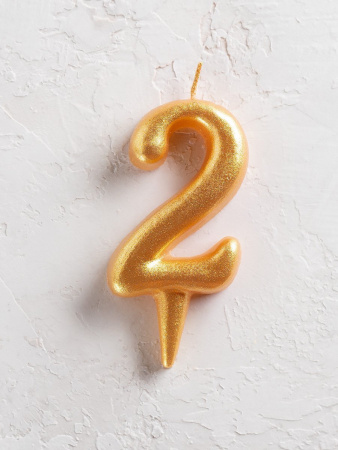 Свеча цифра в торт "Овал" золото 2