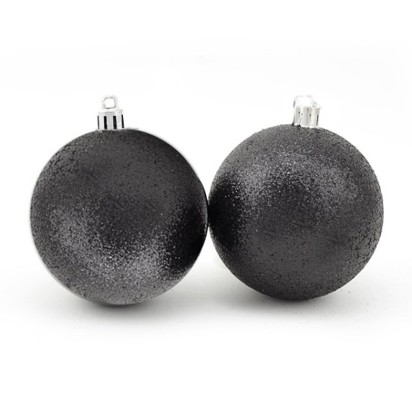 Новогодние шары Черные с глиттером /8см/ набор 2шт./(Китай)