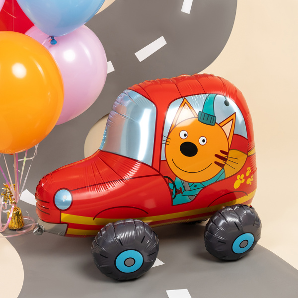 Шар (29"/74 см) Фигура 3D, Три Кота,Компот в машине, 1 шт в уп