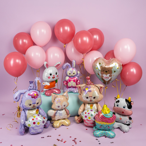 Шар 3D (37"/94 см) Фигура, Зайка с кексиком, Сиреневый, 1 шт. в уп.