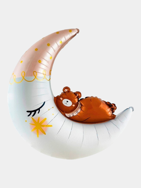 Шар (34"/86 см) Фигура, Полумесяц с медвежонком, 1 шт. в уп.