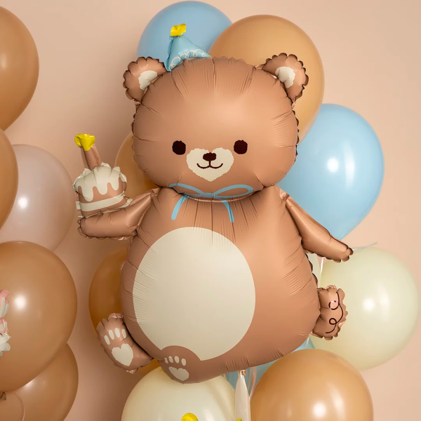 Шар (39"/99 см) Фигура, Мишка с кексиком, Коричневый, Сатин, 1 шт. в уп.
