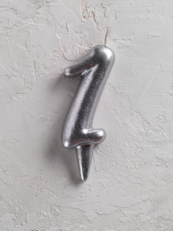 Свеча цифра 1 "Овал" серебро