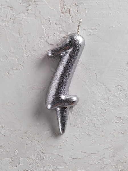 Свеча цифра 1 "Овал" серебро