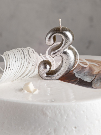 Свеча цифра 3 "Овал" серебро