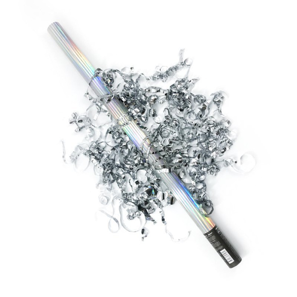 Пневмохлопушка Голография Серебряный серпантин 80см  1 шт.  (Китай)