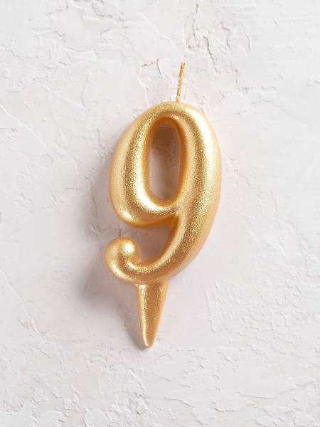 Свеча цифра в торт "Овал" золото 9