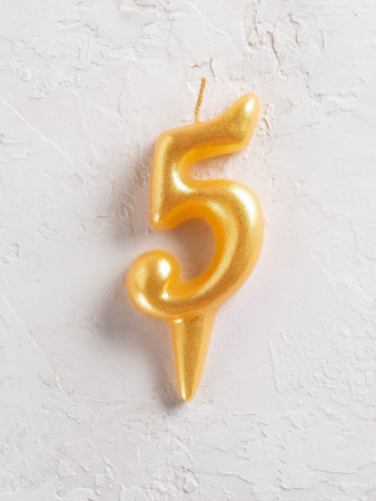Свеча цифра в торт "Овал" золото 5