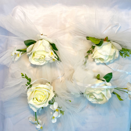 Свадебный набор для украшения машины (кольца, лента, ручки) Белый