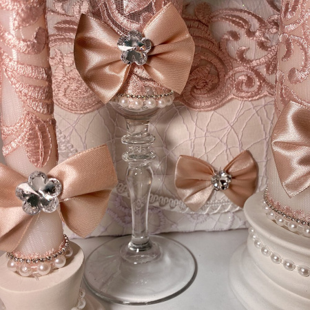 Свадебный набор Семейный банк + свечи + бокалы (пудровый)