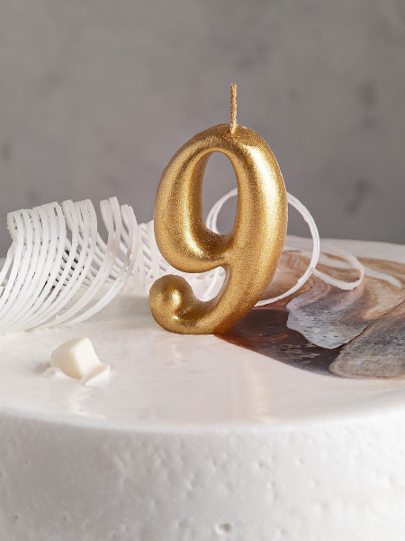 Свеча цифра в торт "Овал" золото 9