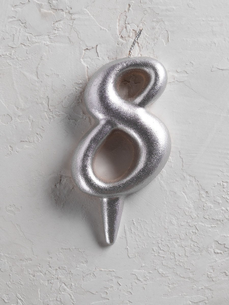 Свеча цифра 8 "Овал" серебро