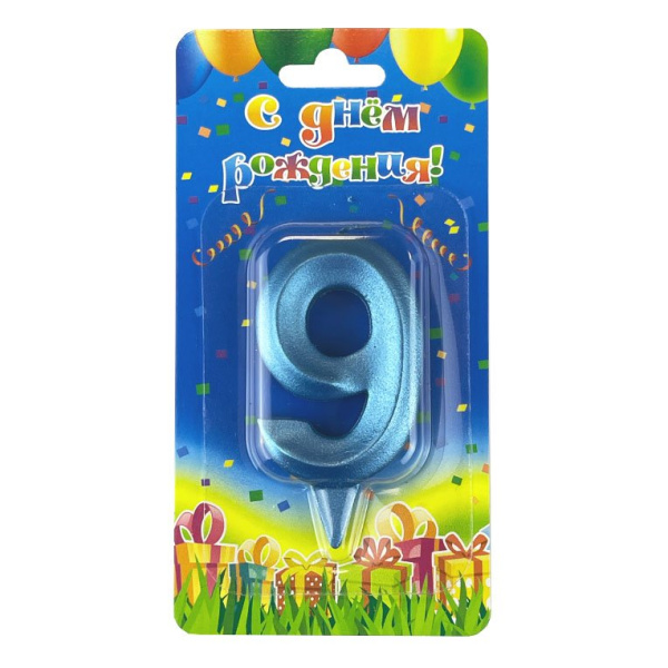 Свеча цифра 9 "Грань" Бирюзовый металлик