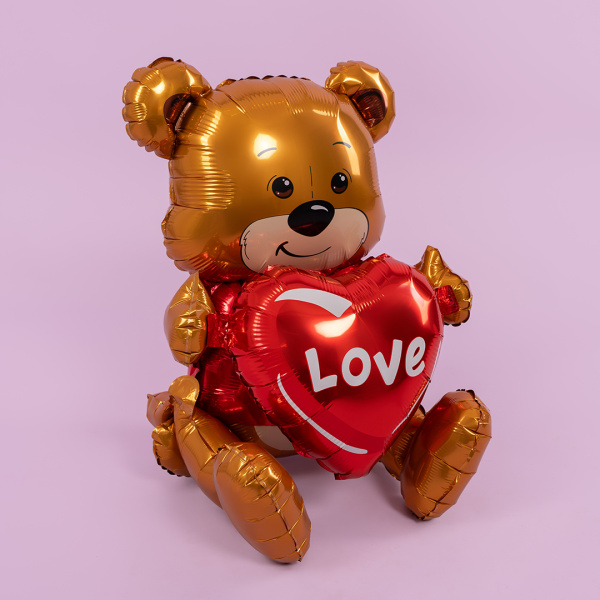 Шар 3D (20"51 см) Фигура, Сидячий мишка с сердцем, 1 шт. в уп.