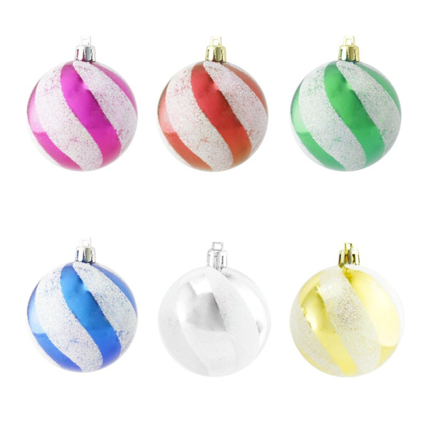 Новогодние шары с глиттером / 7 см / набор 6 шт.