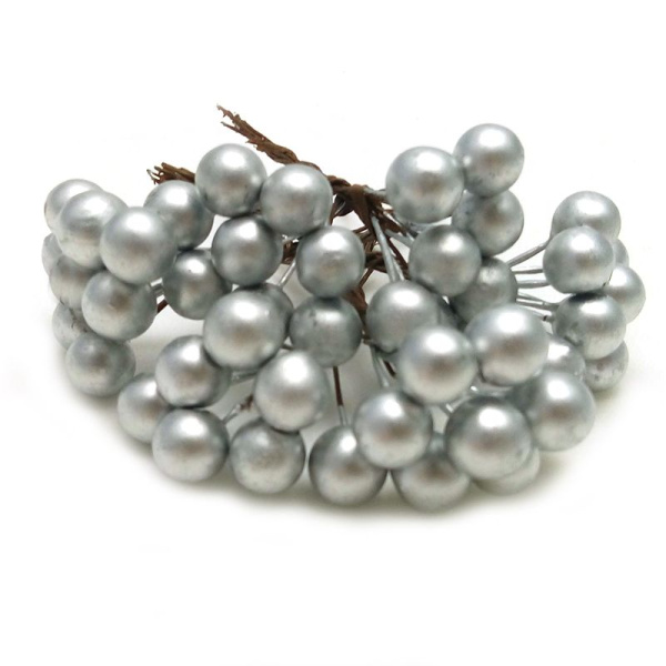 Набор Ягодки искусственные Серебряные 1см (6 скруток по 8шт)