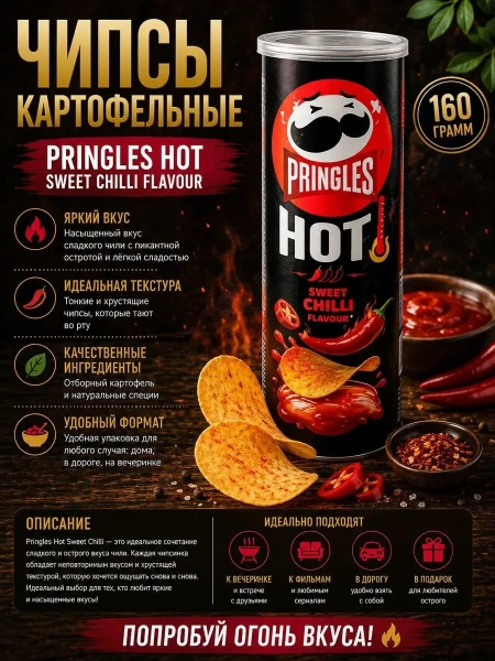 Акция!Pringles 160гр. HOT Sweet Chilli (сладкий чили)