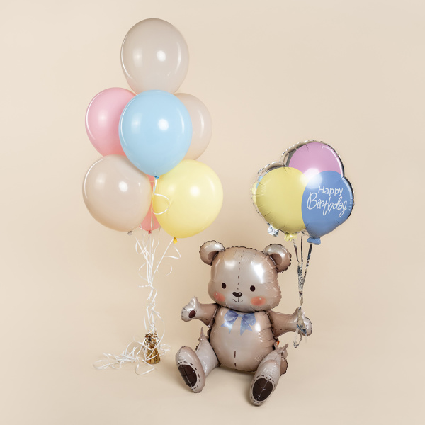 Шар 3D (30"/76 см) Фигура, Мишка на День Рождения, 1 шт.